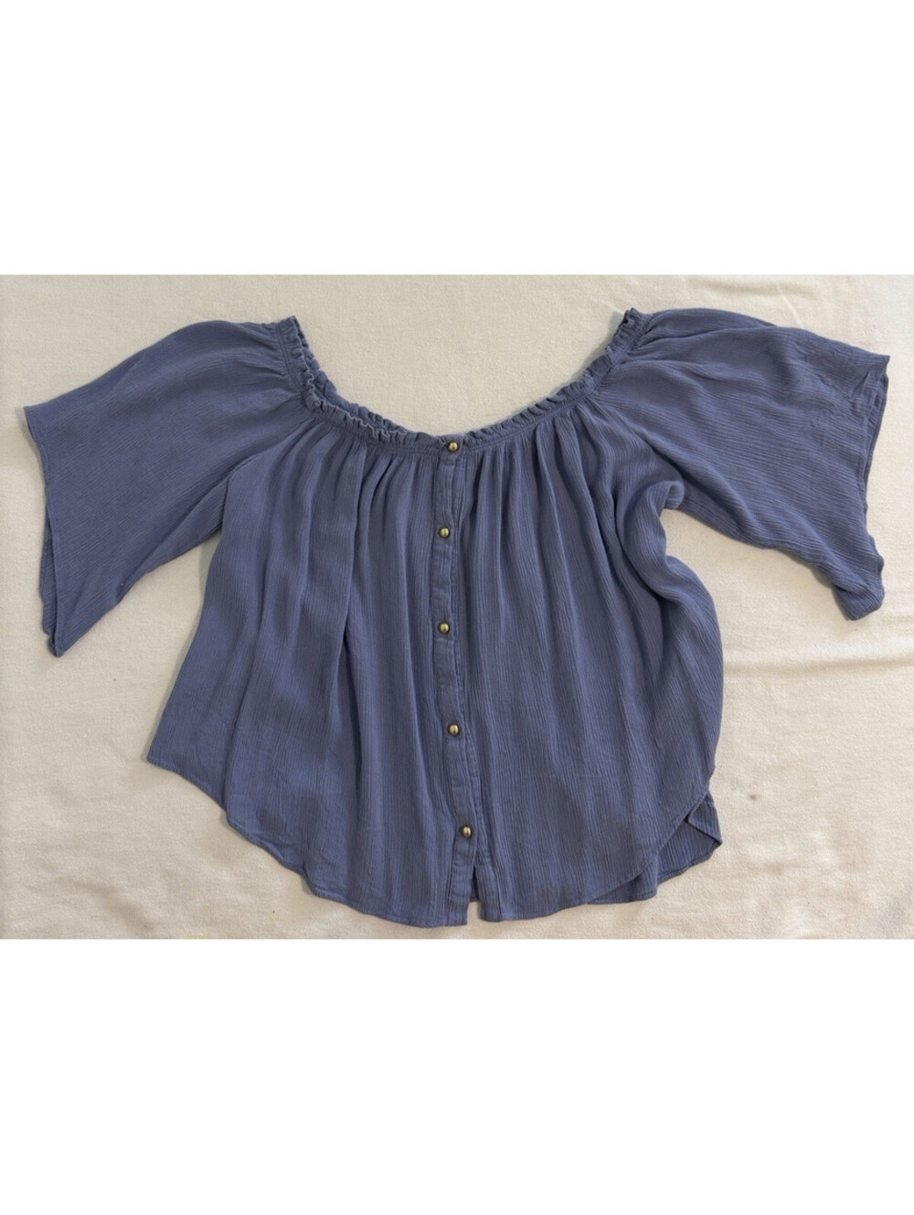 Gianni Bini Dusty Blue Off the Shoulder Button Front Gauze Blouse Top
